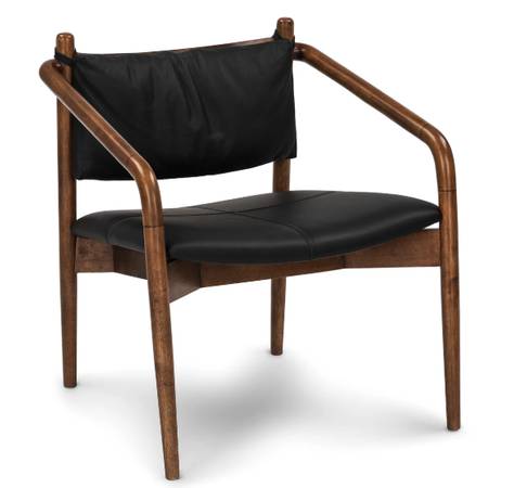 Article - 2 Black Leather Solid Wood Chairs - Mid Century Lento 25" 1