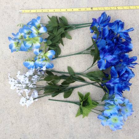 Artificial Flowers Periwinkle / White Lot 7 Stems 12 inch Glittery 1