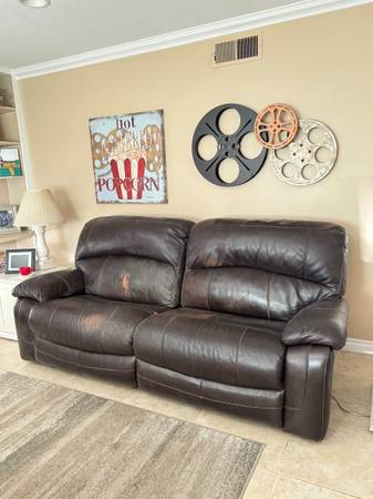 Free large brown leather double recliner couch… 1