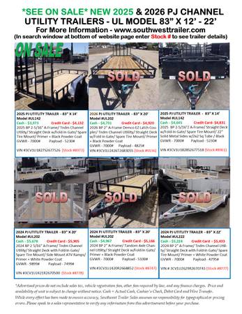 NEW PJ (UL) UTILITY TRAILERS @ SOUTHWEST TRAILER SALES (760) 788-8900 1
