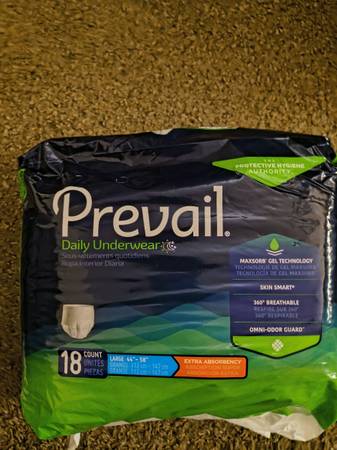 **NEW DISPOSABLE PREVAIL ADULT DIAPERS SIZE LARGE** 1
