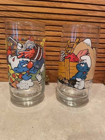 Smurf Drinking Glass 2 Glasses Tumbler Clumsy Hefty MINT 1