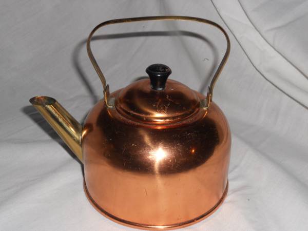SMALL COPPER TEAPOT with BRASS HANDLE and SPOUT 1