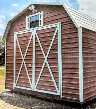Morgan "red barn" metal storage building 14x24 -- electric, lights, shelf, attic 1