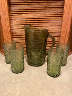 Anchor Hocking Fire King Soreno Green  5 Pc  Pitcher Glass Tumbler 1