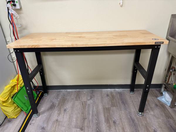 WORKPRO 60” Heavy-Duty Adjustable Workbench – Solid Wood Top 1