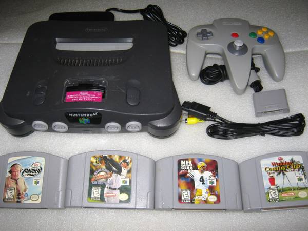 Nintendo 64 Video Game System w/Controllers Cords 4  Games N64 1