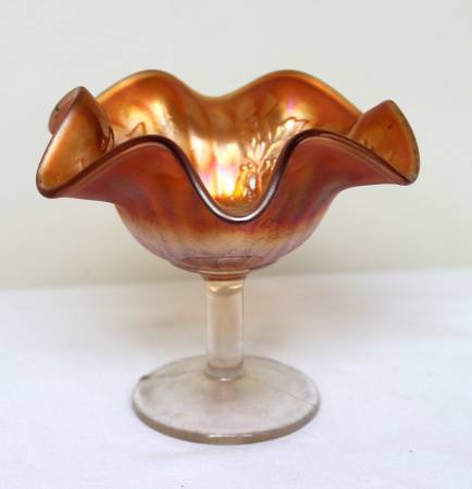 Antique Marigold Carnival Glass Dish w/Stem - Grape Pattern 1