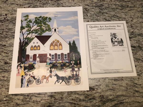 Artwork Deneille Spohn Moes A NEW BEGINNING Country Church Wedding Litho 1