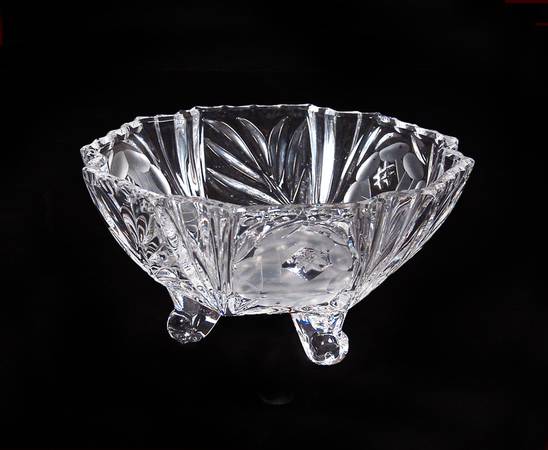 Vintage Cut Crystal Floral Etched Candy/Nut Footed Dish 1