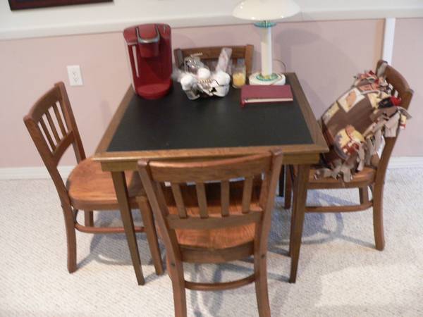 Solid Wood Game Table and 4 Chairs 34" Square 28" High 1