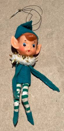 Vintage Christmas Tree Knee Hugger Pixie Elf Ornament 1