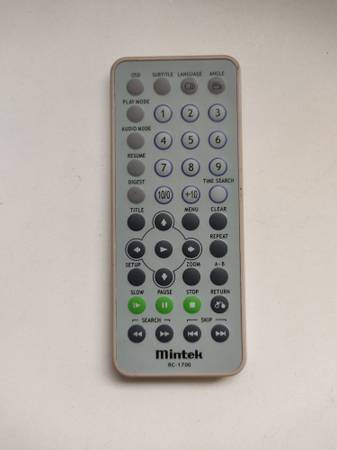 Mintek Portable DVD Player Remote Control (Model: RC-1700) For Sale 1