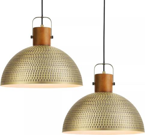 Pendant Light Large Hammered Fixtures 16 Inch Ash Wood 2 Pack 1
