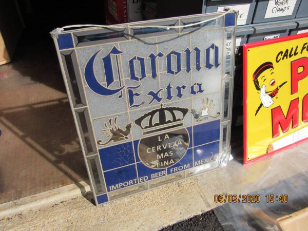 CORONA BEER VINTAGE STAIN GLASS ADVERTISING SIGN 16 X 18 SOME DAMAGE 1