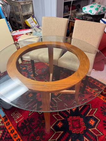 Round Glass Top Table + 2 chairs 1