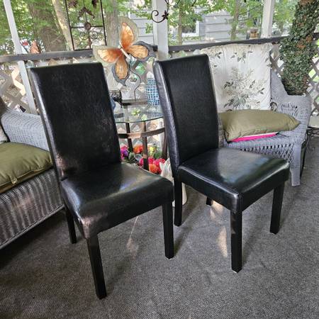 Stunning pair Black Faux Leather Side Chairs 1