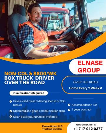 NON-CDL BOX TRUCK DRIVERS NEEDED! $800.00/Week (ALL OVER USA) 1