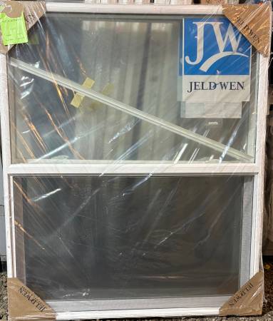 2 - New 46.25x54.75 JeldWen white vinyl single hung windows, $250 each 1