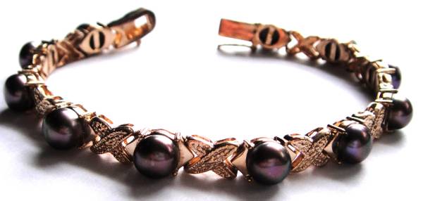 Jewelry women pink gold tone bracelet brown pearls mother's gift 1