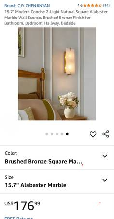 15.7" Modern Concise 2-Light Natural Square Alabaster Marble Wall Sconce 1