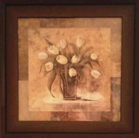 Vintage Framed Floral Art in Wooden Frame Finish 1