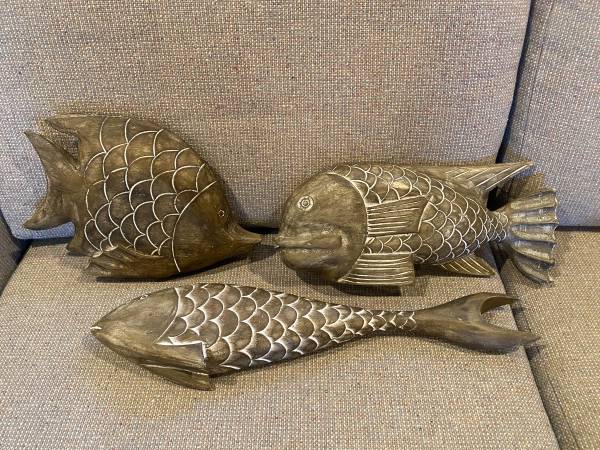 3 Hand Carved Wooden World Market Decorative Fish 1