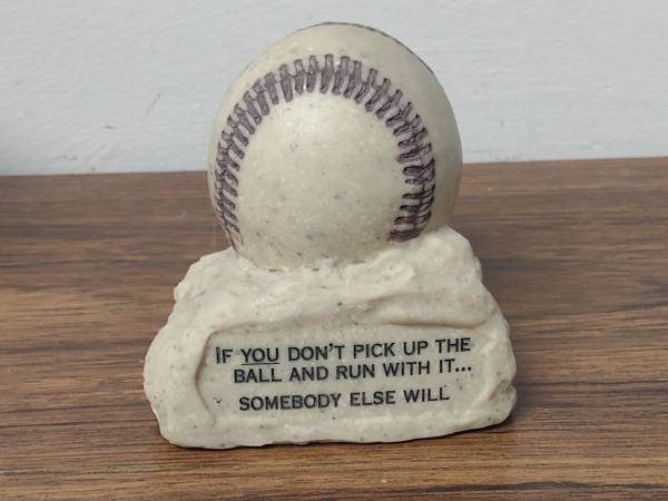 Ceramic/Stone Baseball and "Pick-Up The Ball" Slogan / Mint Condition 1