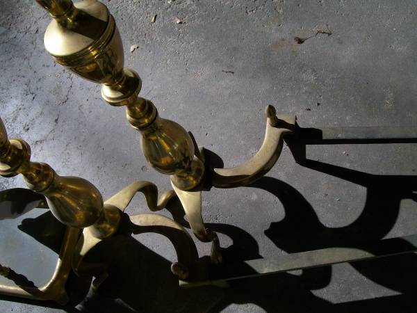 regency fireplace andirons and tools- brush, tongs, poker, stand 1