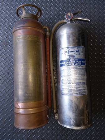 2 Vintage Copper General Stainless Steel Water Fire Extinguishers 1
