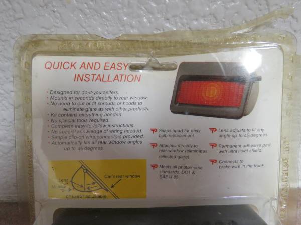 NEW VINTAGE TransPac E-Z MOUNT THIRD BRAKE LIGHT - COLLISION AVOIDANCE - $20 (fairfield / vacaville)63471321404035123