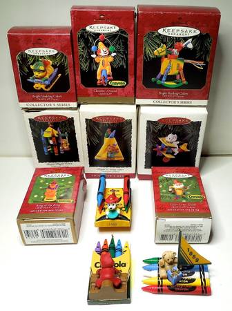 1996 CRAYOLA CRAYON HALLMARK CHRISTMAS ORNAMENT Set Of 11 DIFFERENT 1