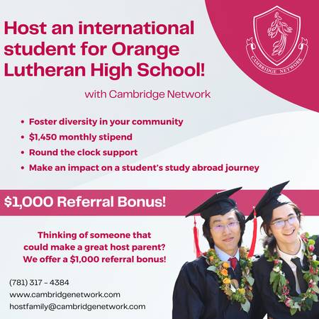 Host an International Student - Earn $1,450/Month - Orange County 1