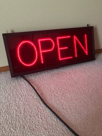 Illuminated (OPEN) Sign, 26 1/2" by 10 3/4", Solid or Flashing when on 1