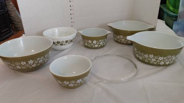 VTG Pyrex Spring Blossom Green Daisy 7 PCS 1