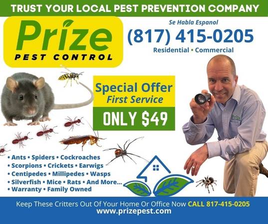 PEST CONTROL - ANTS, WASPS, COCKROACHES, MICE, RATS, FLEAS, TICKS -$49 1