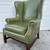 Chippendale Style Green Leather Wingback Chair 10 thumbnail