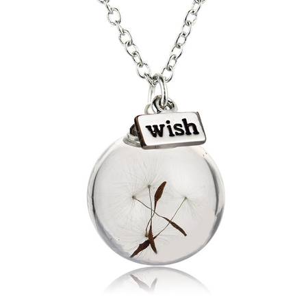 new necklace - make a WISH - dandelion seed in glass sphere on chain 1
