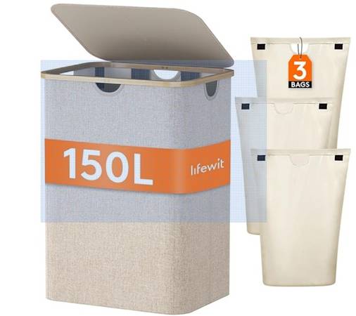 NEW IN BOX Lifewit 150L Laundry Basket with Lid 3 Section Hamper 1