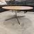 designer coffee table with chrome pedestal base and wood top 2 thumbnail