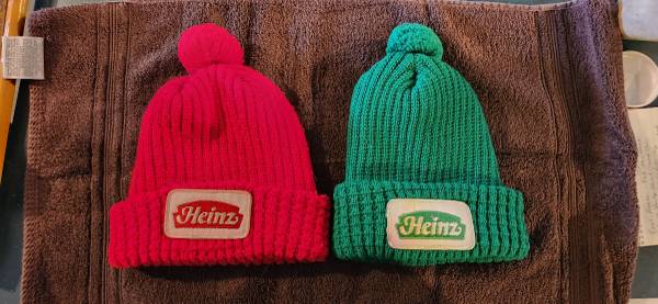Red And Green Old School 70s Heinz Knitted Caps 1