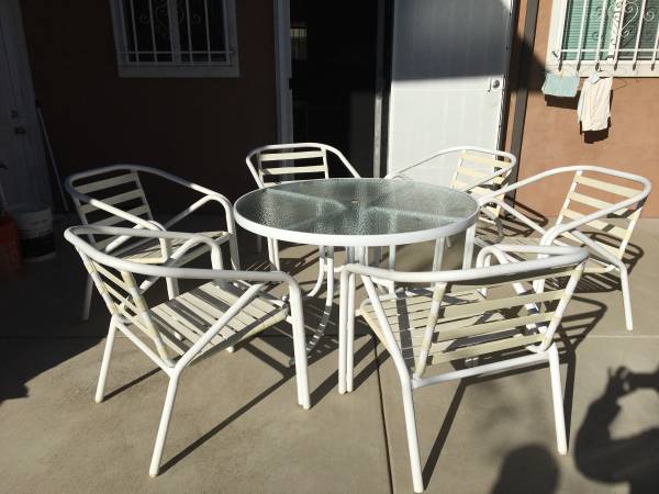 7-piece Outdoor Dining Set with Glass Table and Six Chairs 1