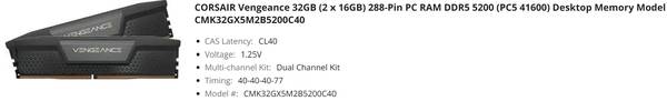 32GB Corsair DDR5 RAM CL 40 1