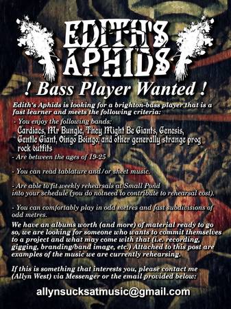 Bassist wanted for Brighton-based prog/pop band 1