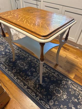 Refinished Antique Oak Accent Table w/ Lower Shelf – Handmade Restorat 1