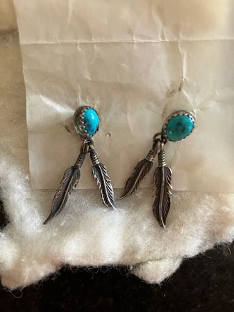 Turqouise Earrings with Feather and Wing Motif 1