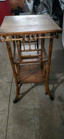 Antique Parlor/Canterbury Faux-bamboo Table Animal Carved Feet Spindle 1