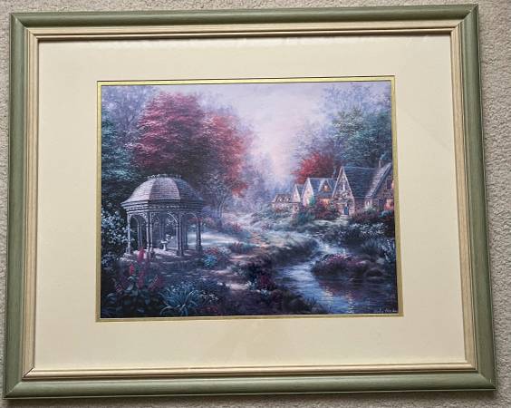 NICKY BOEHM 20"X16" FRAMED MATTED PRINT - "GAZEBO VILLAGE" 1