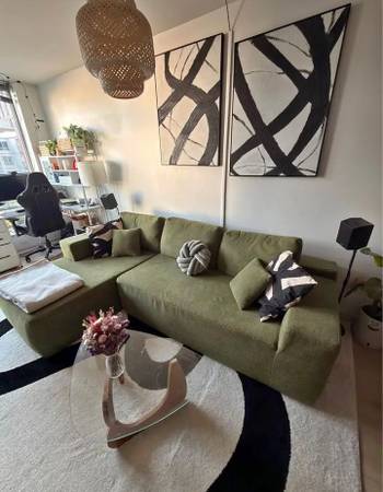 Green L-Shaped Modular Sectional Sofa + Chaise - Deep Seat - Like New 1