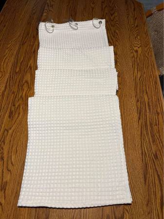 White Waffle Weave Shower Curtain with Curtain Rings 1